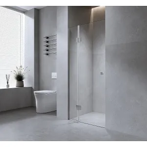 120cm Wall to Wall Frameless Shower Screen with Black Channel and Brass Hinges , Square Knob Handle