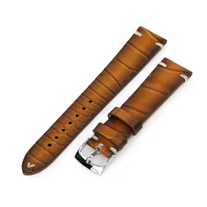 20mm Tan 2 Tone Italian Handmade Alligator Belly Watch Band, Beige Stitching, P Buckle