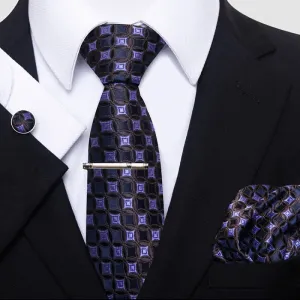 4Pcs Puple & Black Men's Twinkle Geometry Necktie Set