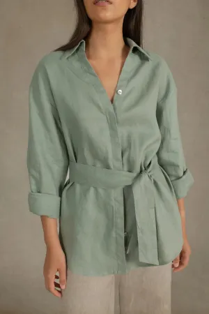 Alix Relaxed Linen Shirt Green Khaki