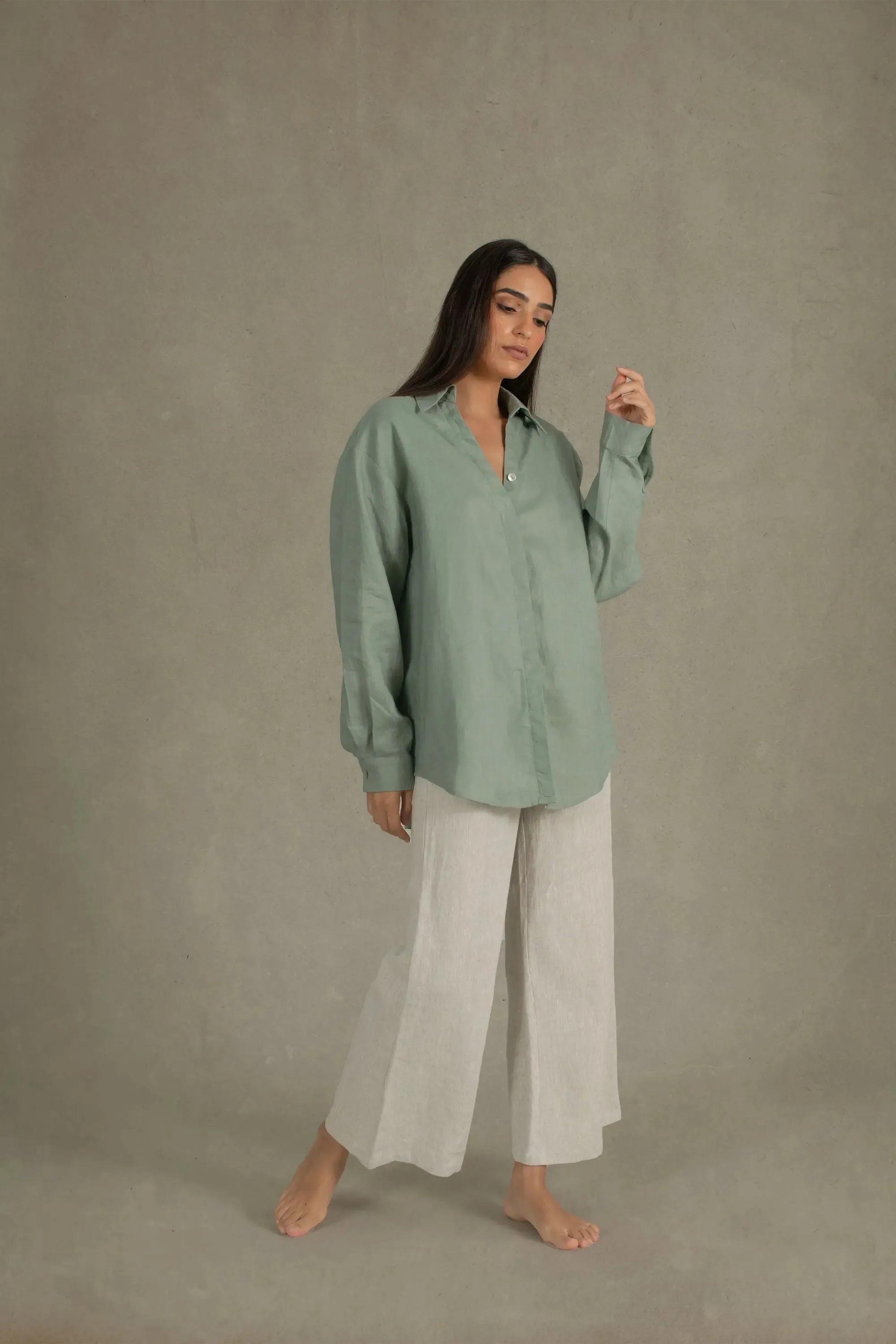 Alix Relaxed Linen Shirt Green Khaki