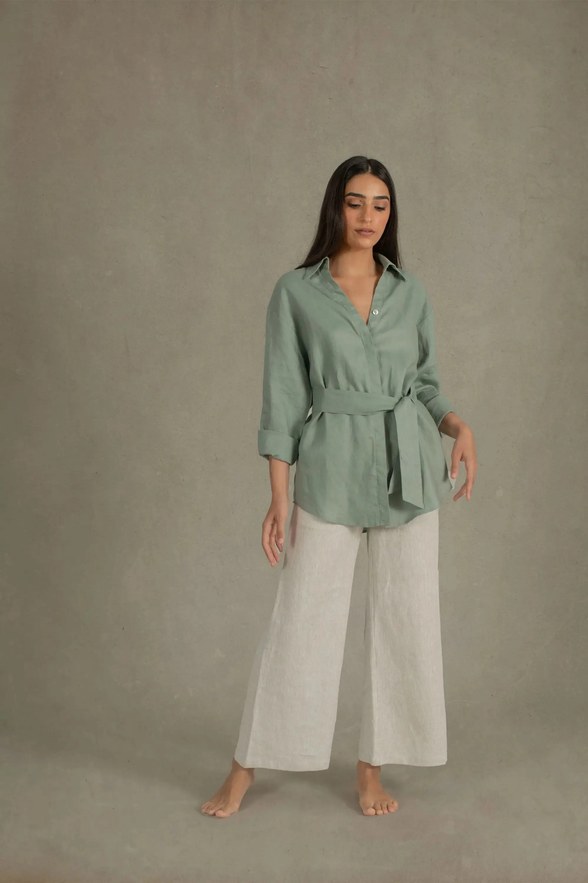 Alix Relaxed Linen Shirt Green Khaki