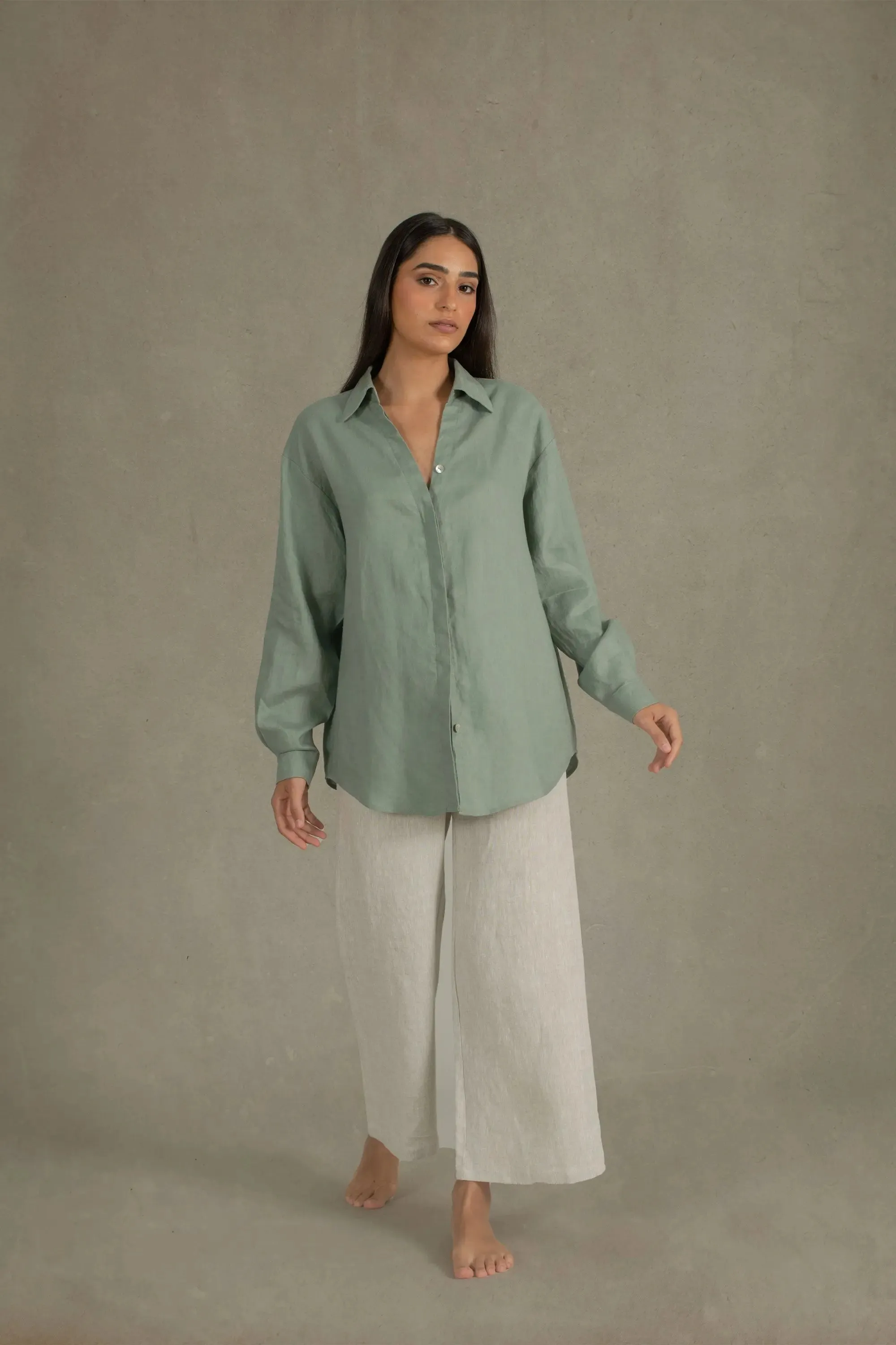 Alix Relaxed Linen Shirt Green Khaki