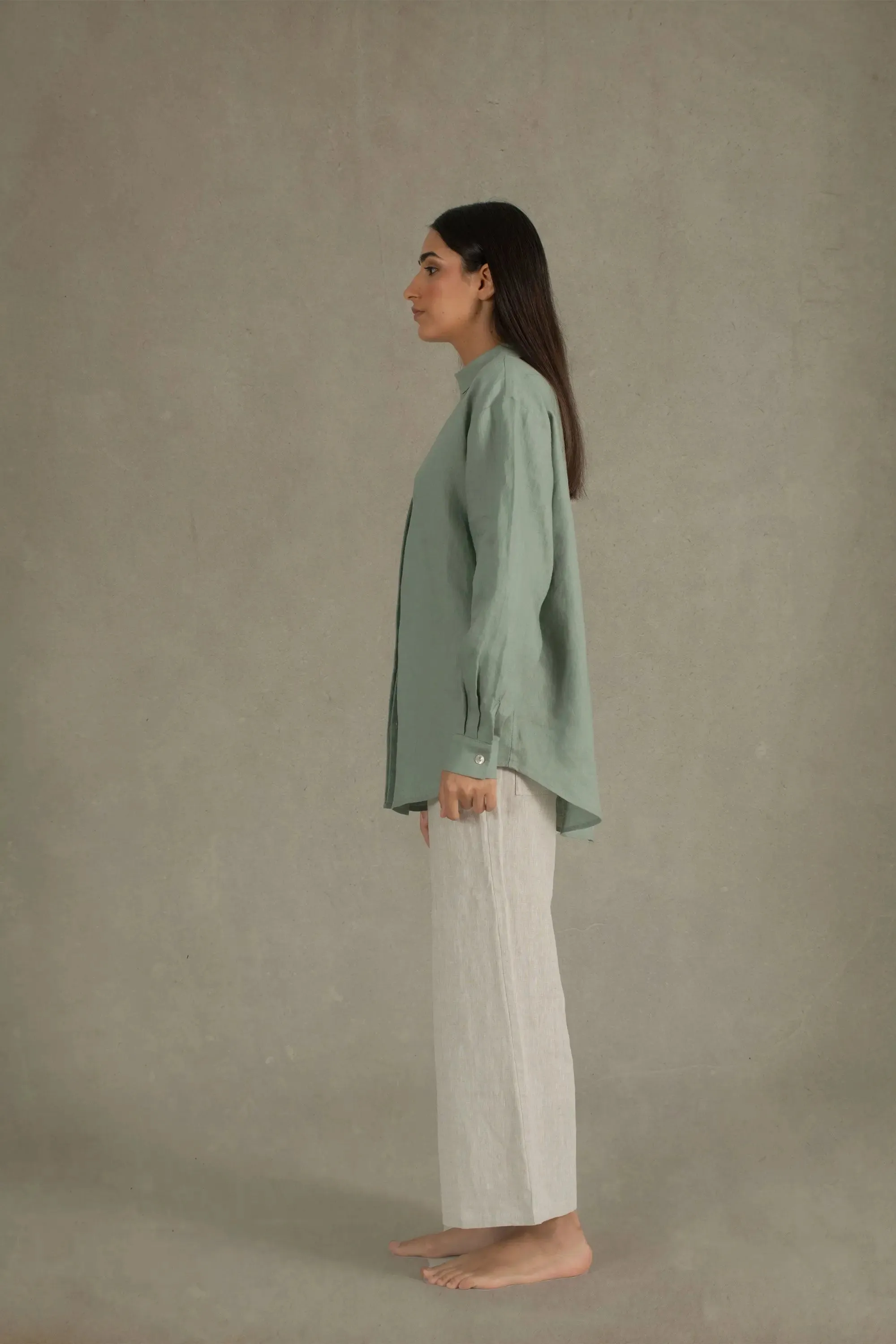 Alix Relaxed Linen Shirt Green Khaki