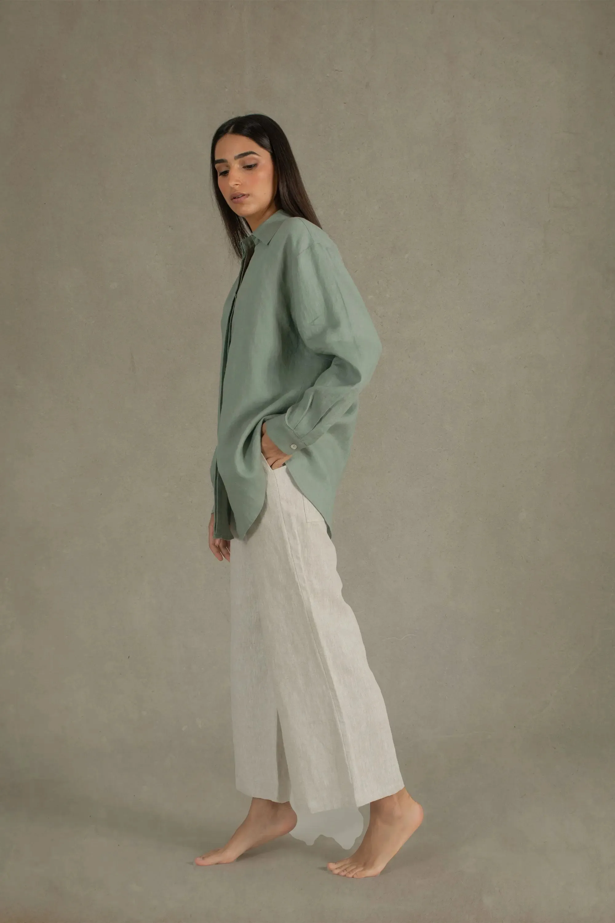 Alix Relaxed Linen Shirt Green Khaki