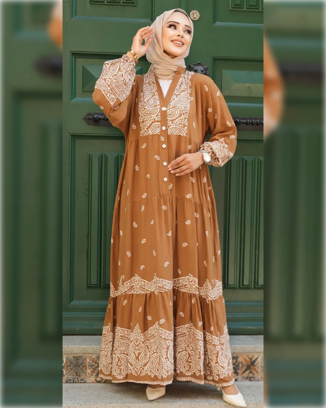 Alma Casual Cotton Dress in Light Brown Shade فستان ألما العملي من القطن الناعم باللون البني الفاتح الجميل