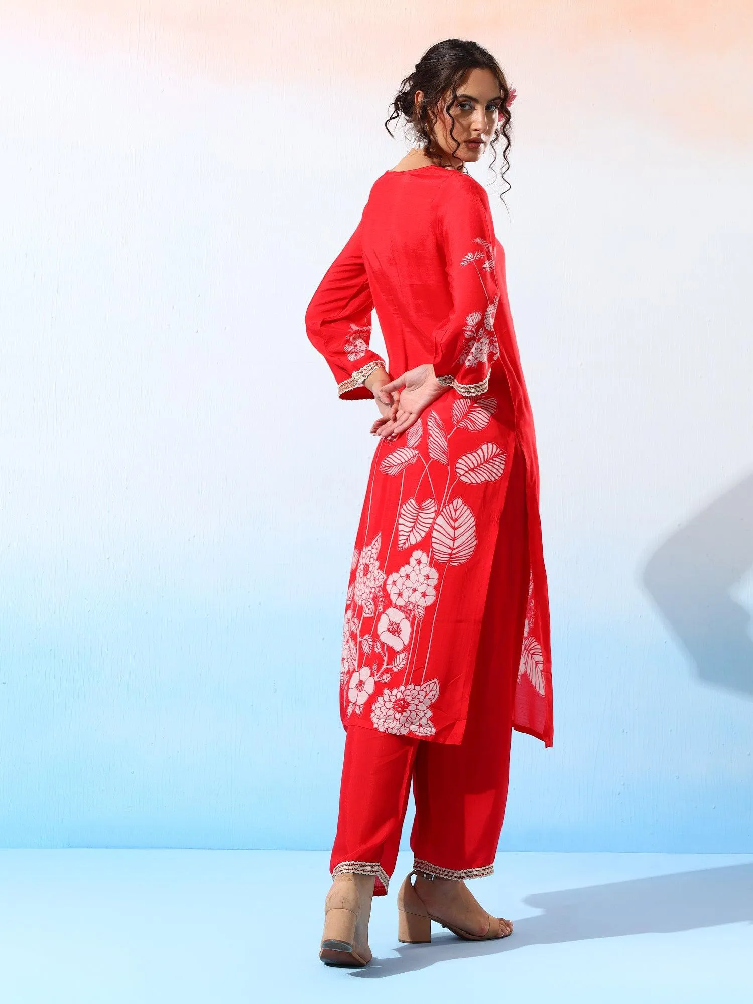 Anwesha Muslin Red & White Printed Kurta Set