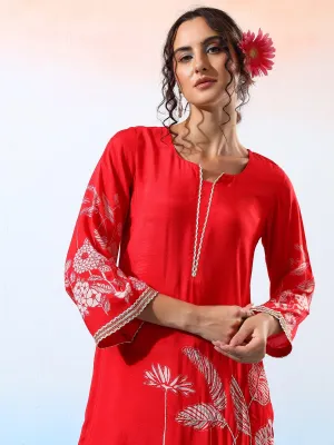 Anwesha Muslin Red & White Printed Kurta Set