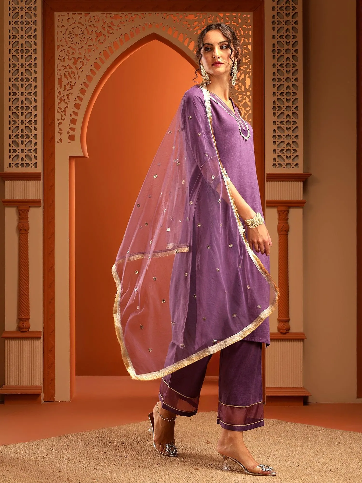 Arya Purple Muslin Yoke Kurta Set