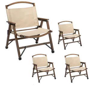 Bamboo Foldable Outdoor Camping Chairs - Khaki/Beige - 4 Set