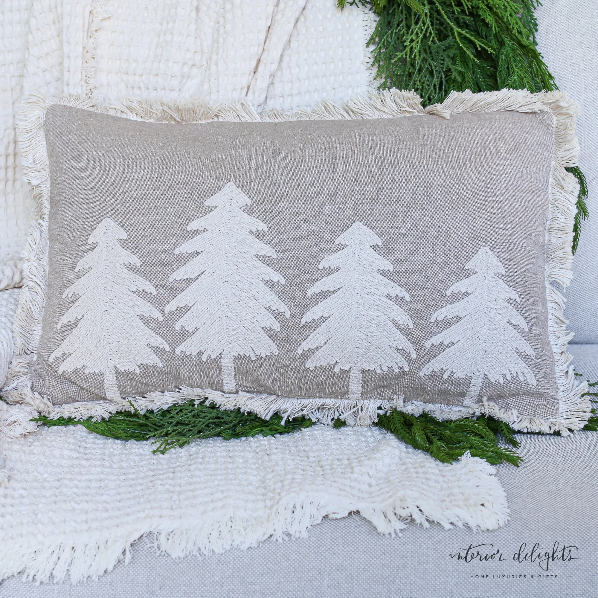 Beige 4 Tree Christmas Lumbar Pillow