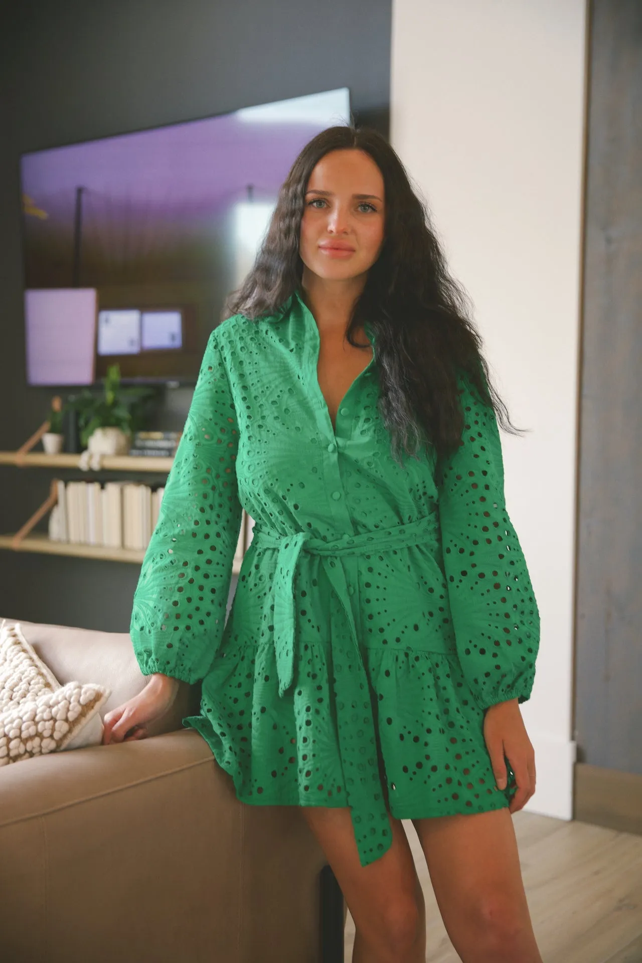 Bianca Green Eyelet Dress