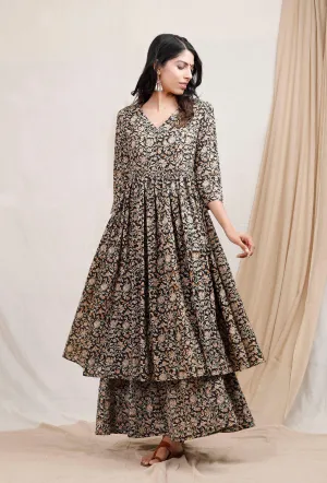 Black And Beige Kalamkari Cotton Kurta (without Palazzo)