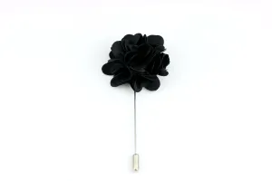 Black Satin Blend Flower Lapel Pin