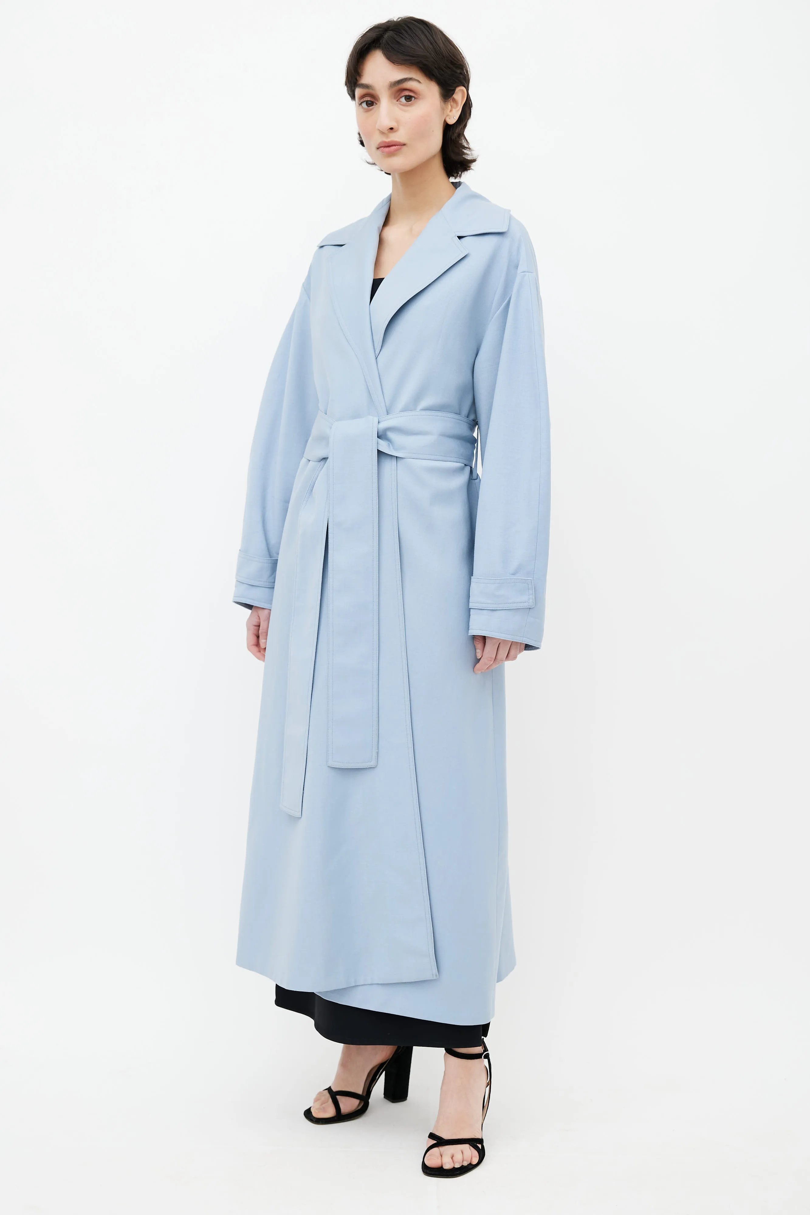 Blue Belted Trench Coat