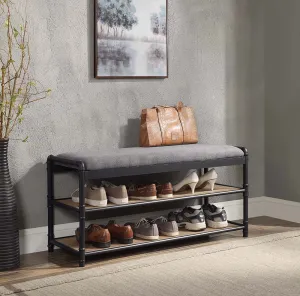 Brantley - Shoe Cabinet - Gray Fabric, Oak & Sandy Black Finish