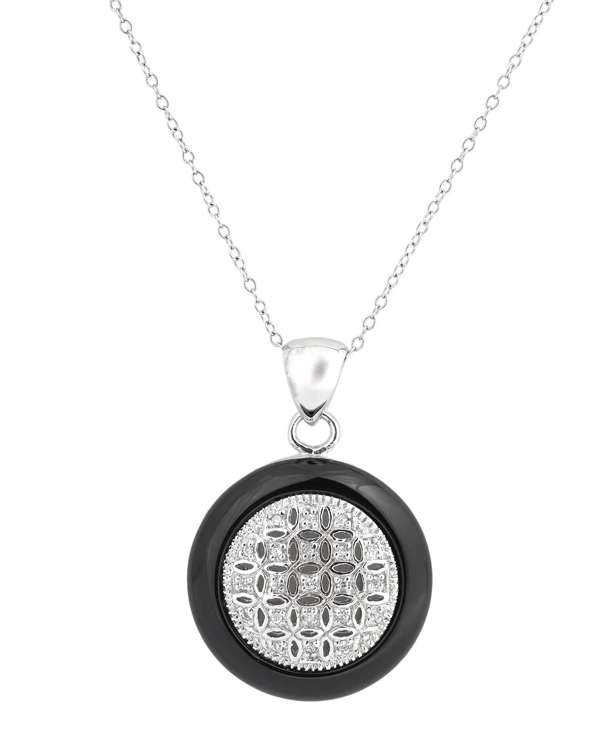 Caroline Lace Design Black Round Drop Pendant