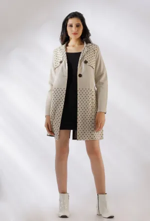 Caroline Polka Dot Off White Pure Woven Cotton Trench Coat