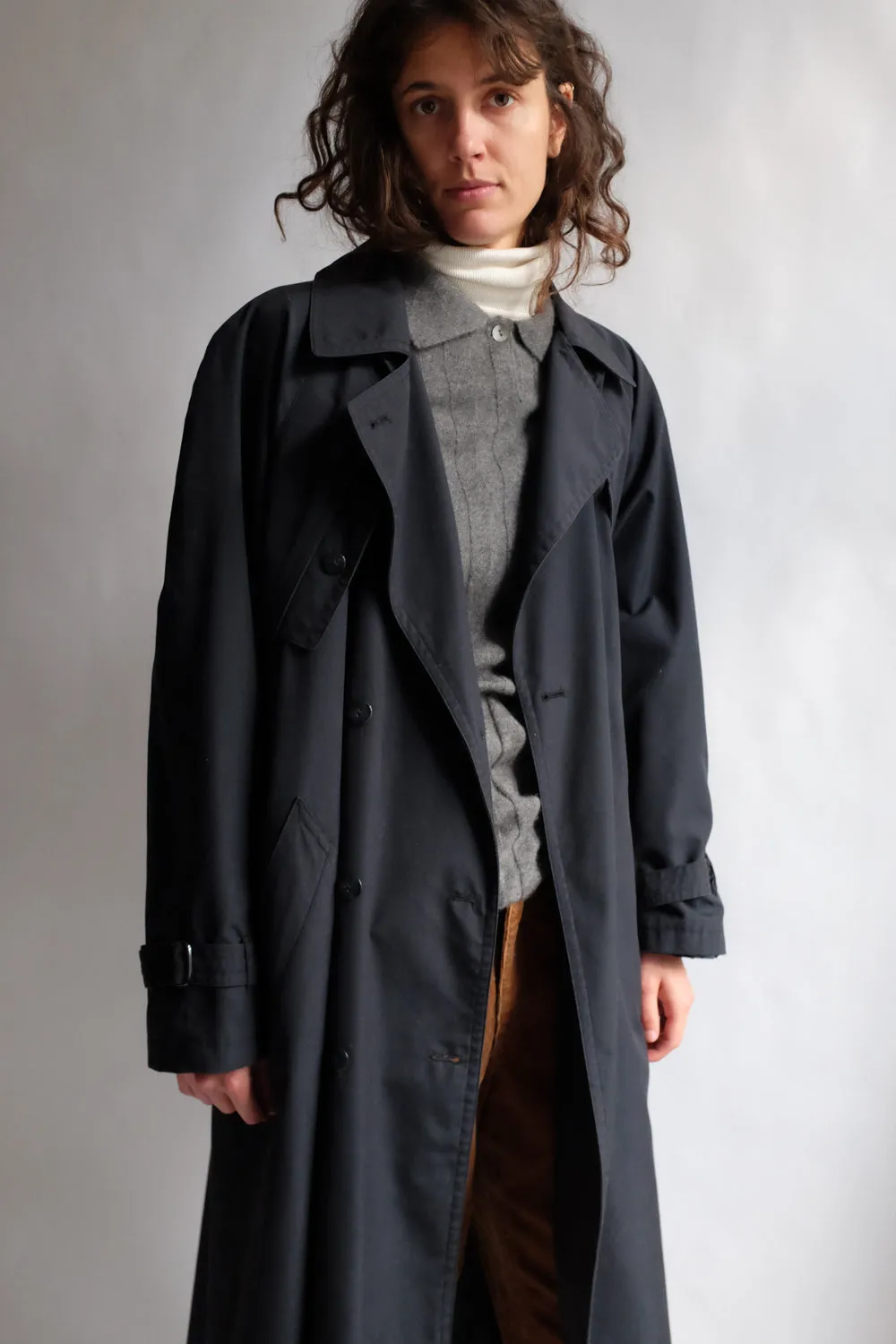 CLASSY BLACK MAXI VINTAGE TRENCH COAT