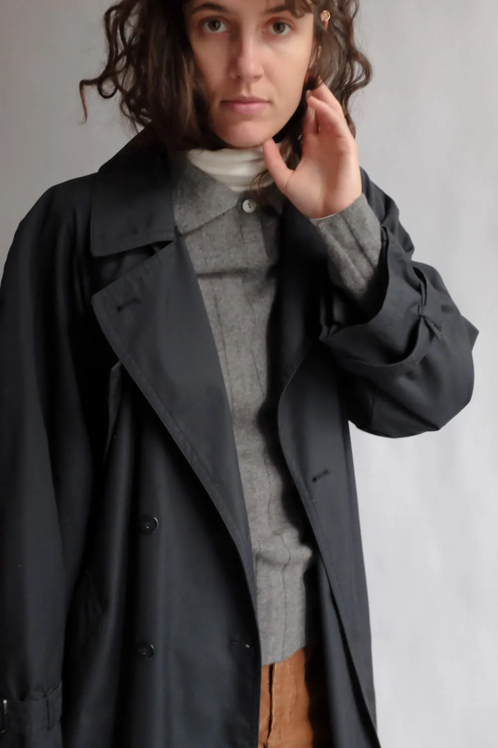 CLASSY BLACK MAXI VINTAGE TRENCH COAT