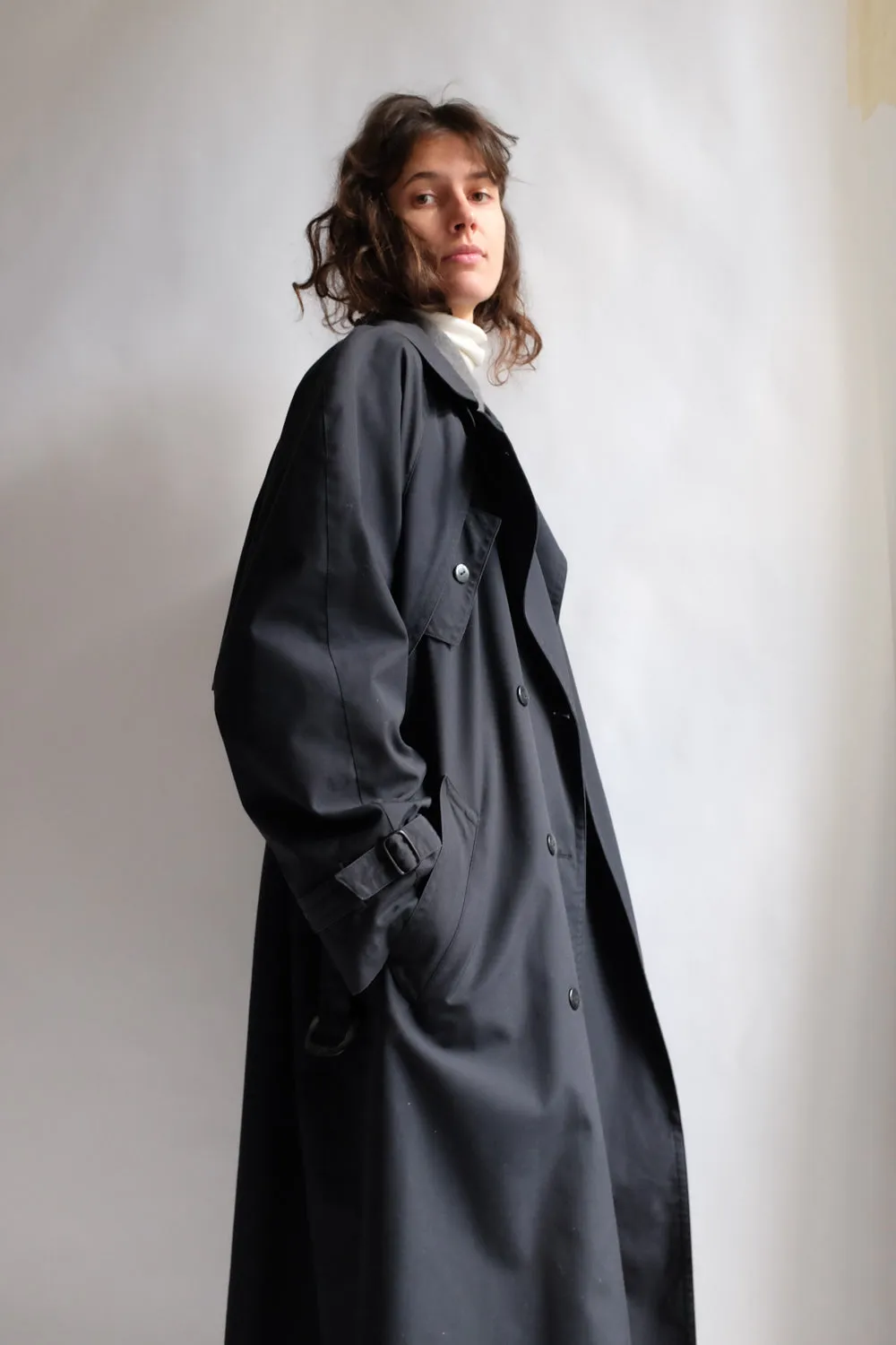 CLASSY BLACK MAXI VINTAGE TRENCH COAT