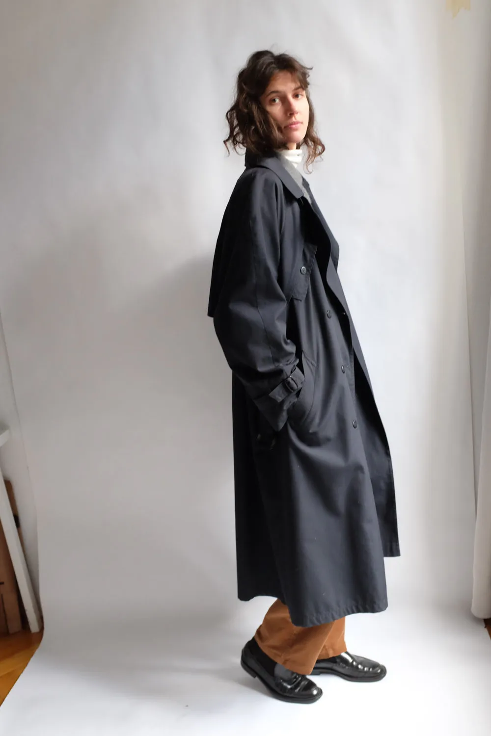 CLASSY BLACK MAXI VINTAGE TRENCH COAT