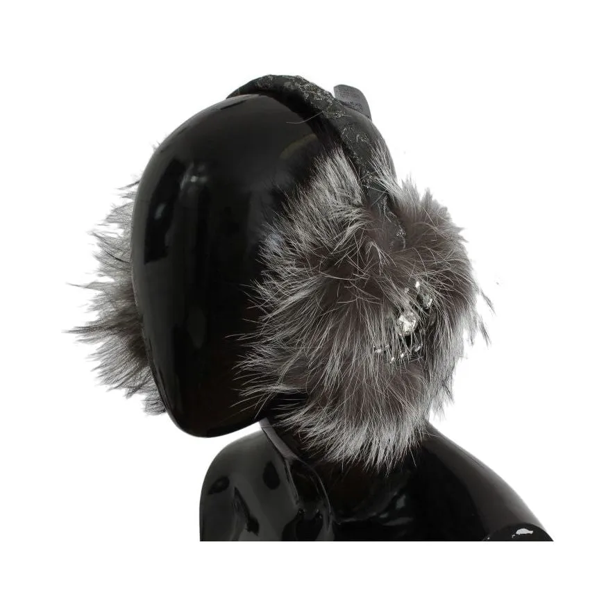 Luxurious Dolce & Gabbana Fur and Crystal Embellished Ear Muffs