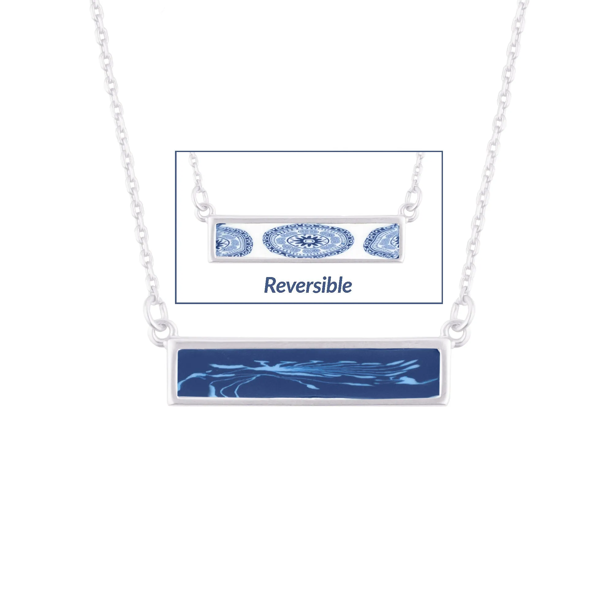 Dutch Blue Silver Reversible Bar Necklace