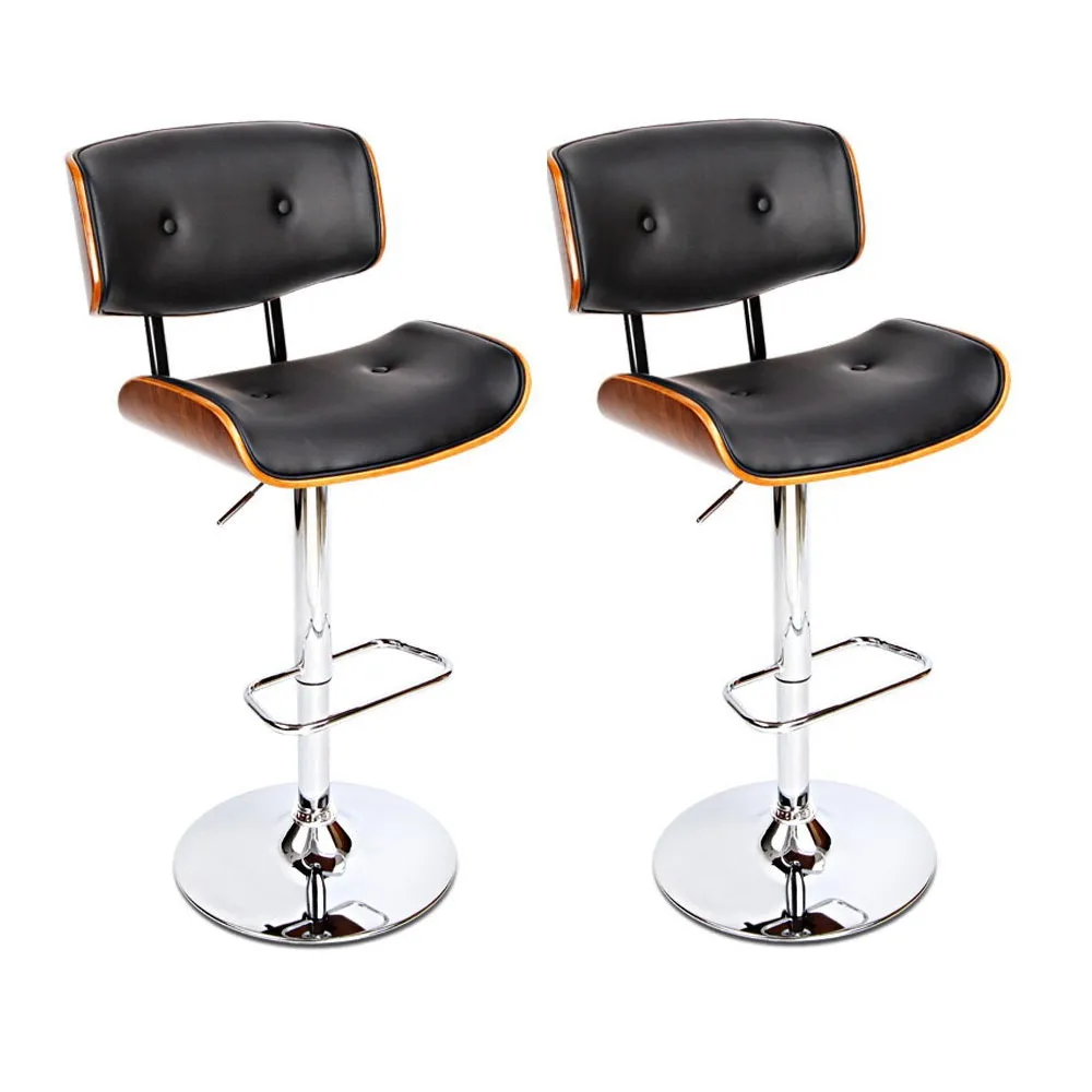 Elegant Wood & PU Leather Bar Stools (Set of 2) - Artiss