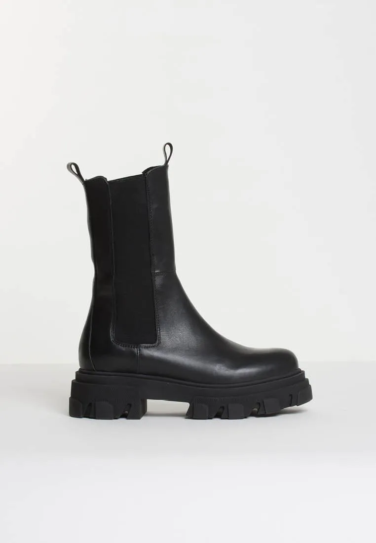 Ella Black Leather Combat Boots