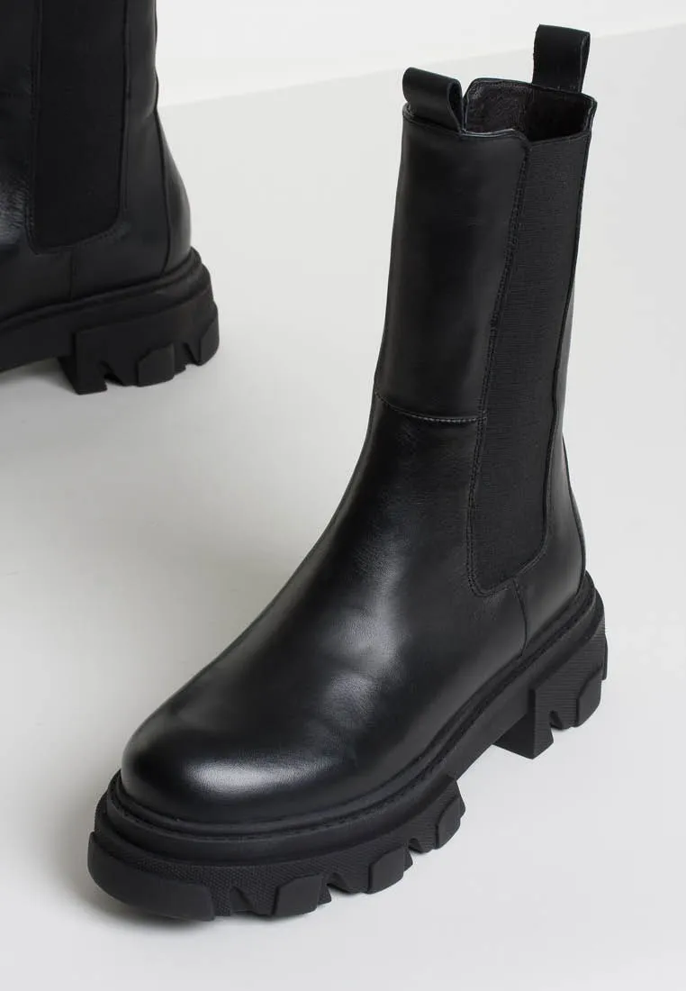 Ella Black Leather Combat Boots