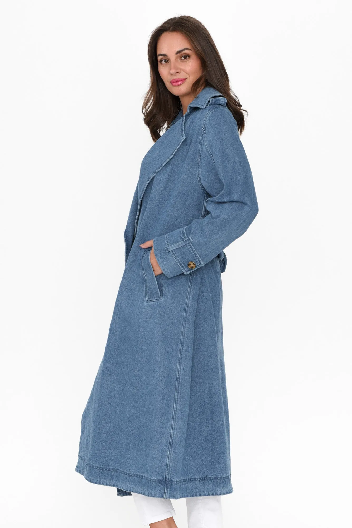 Elsie Mid Blue Denim Trench Coat