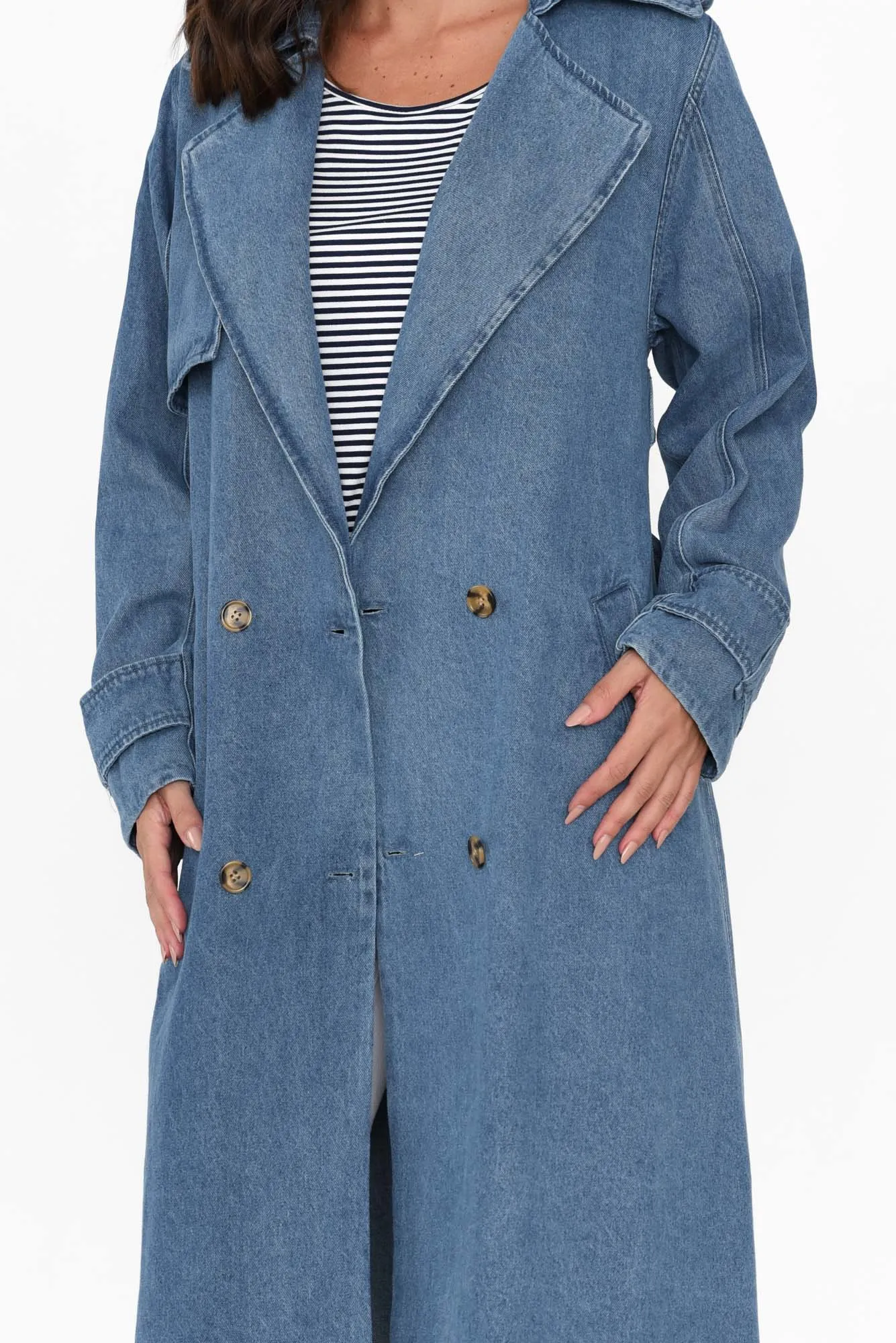 Elsie Mid Blue Denim Trench Coat