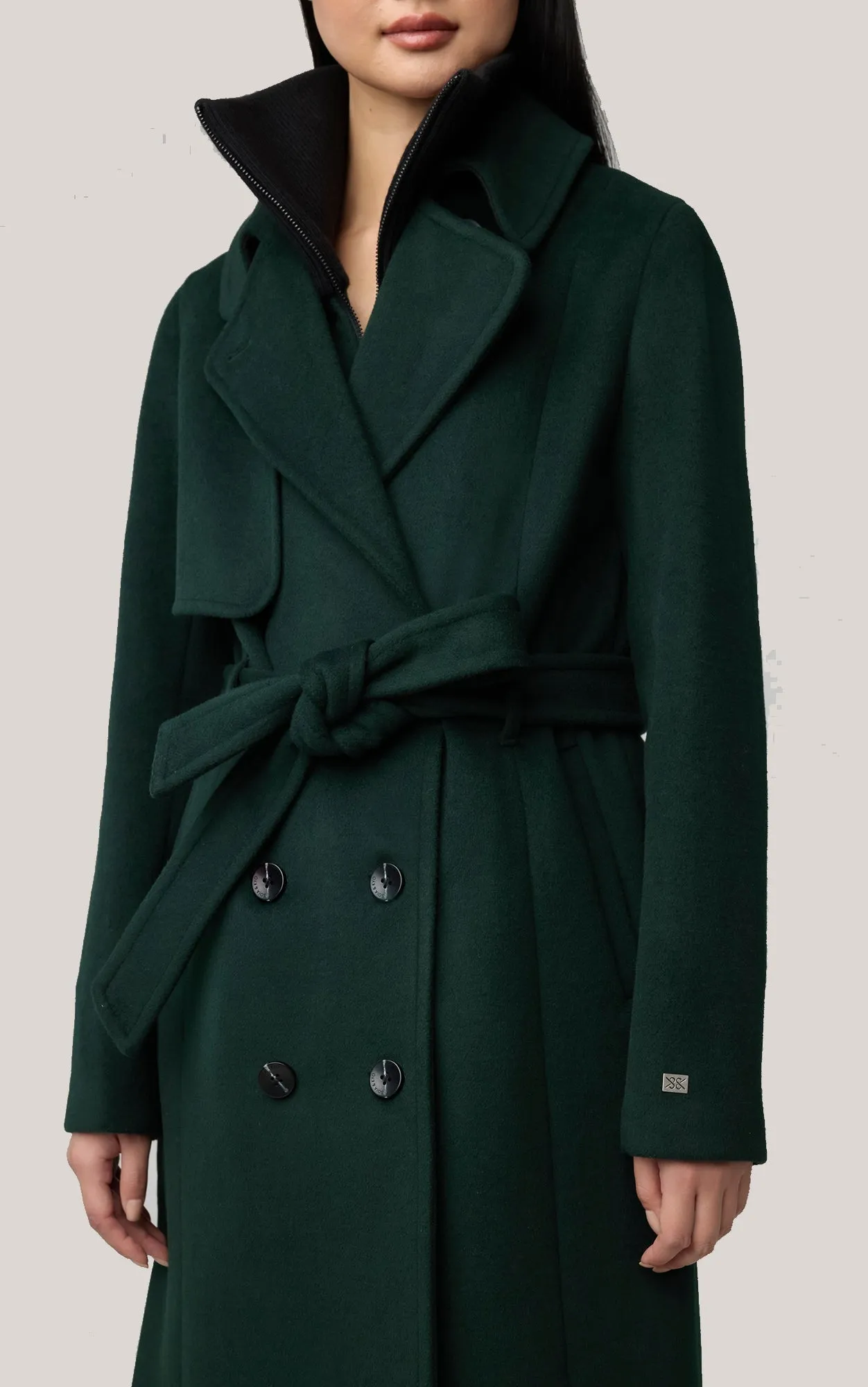 FABIANNE Trench-Style Wool Coat with High Napoleon Collar