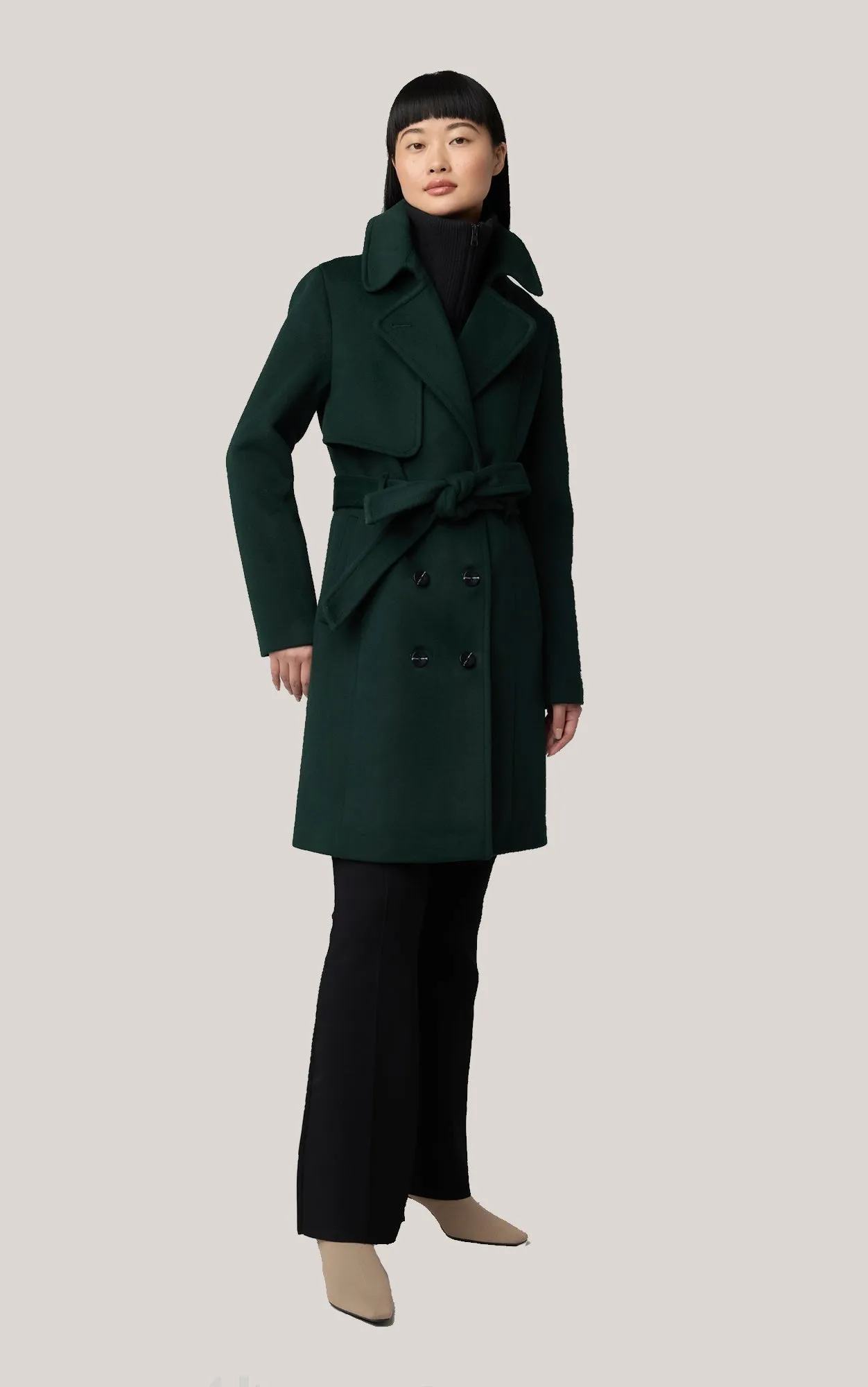 FABIANNE Trench-Style Wool Coat with High Napoleon Collar