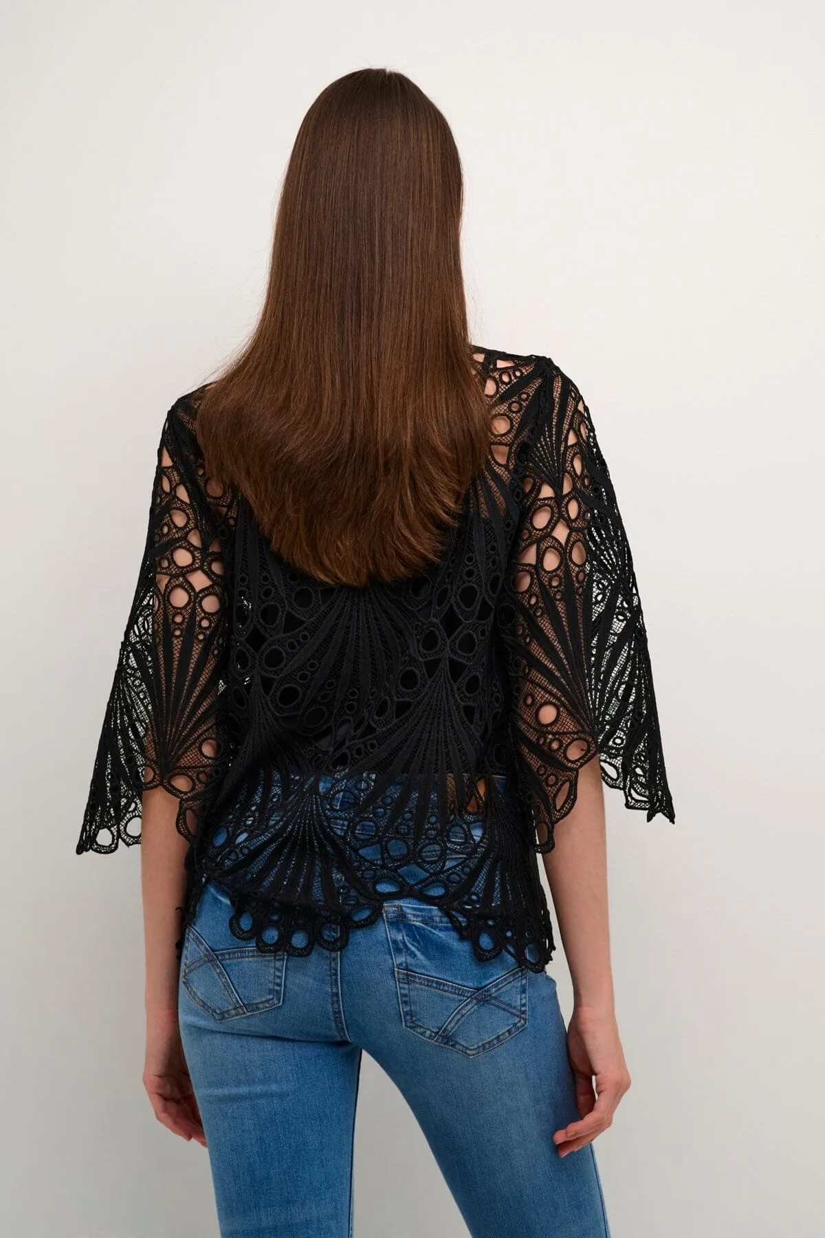 FEMININE BLACK LACE LINED SHIRT