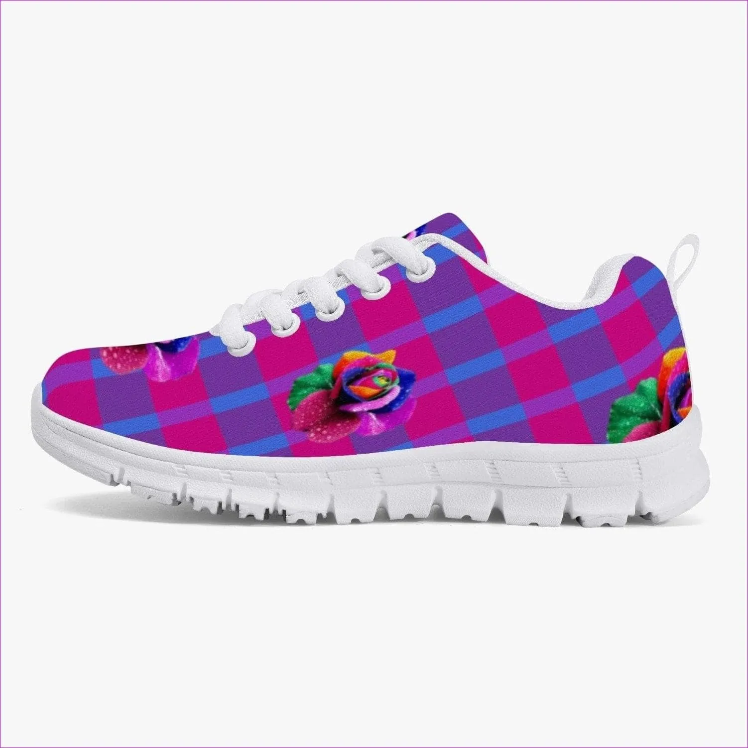 Floral Reign Plaid Kids Lightweight Mesh Sneakers