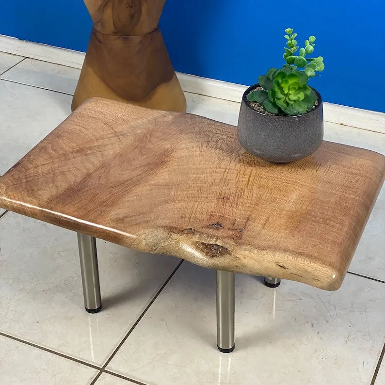 Handcrafted Live Edge Silky Oak Side Table, Varnished