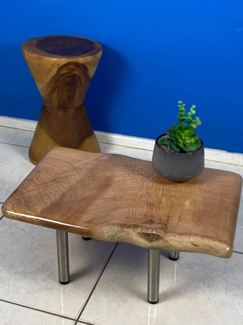 Handcrafted Live Edge Silky Oak Side Table, Varnished