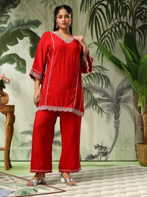 Heer Bright Red Co-ord Set (Plus Size)