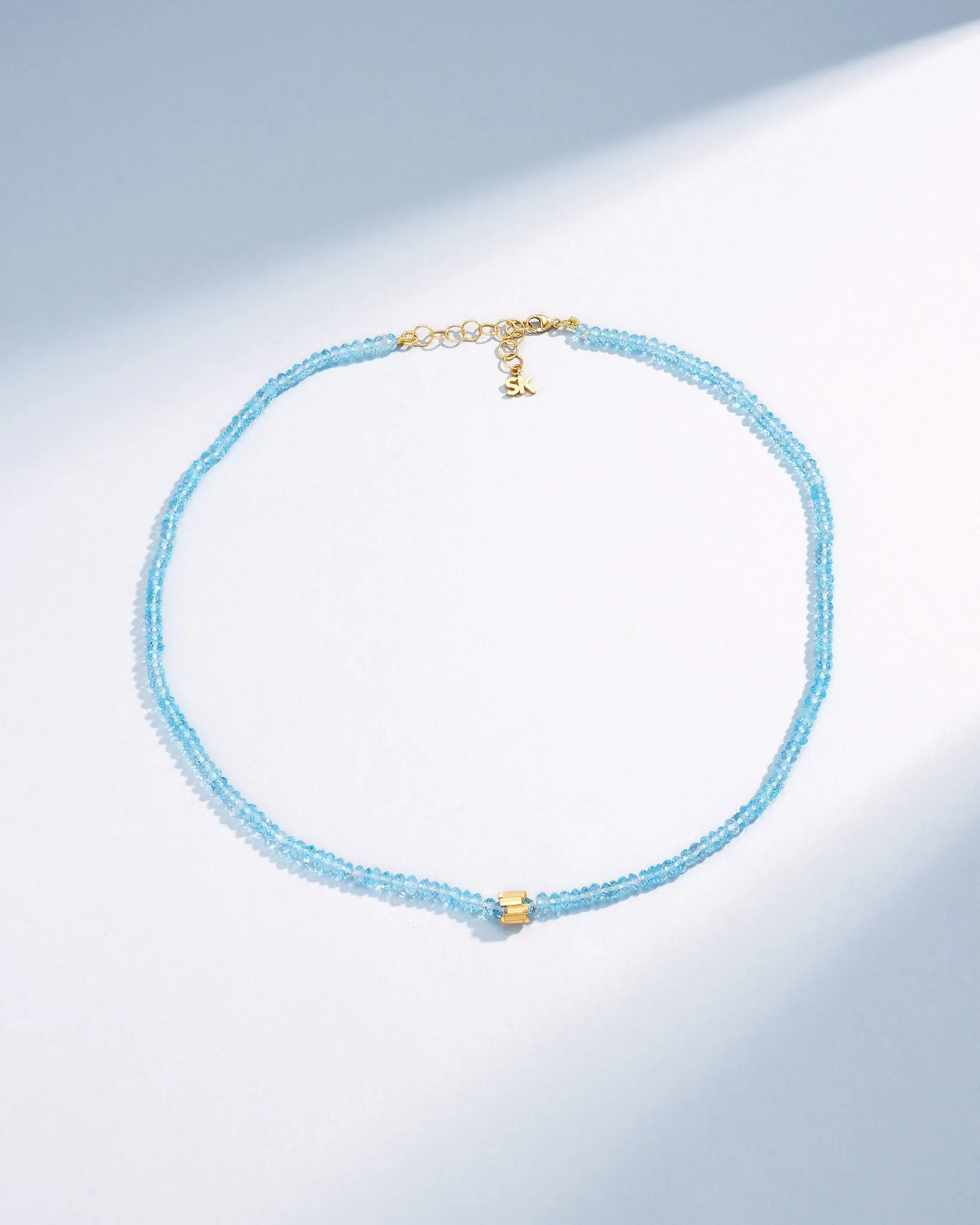 Infinite Beaded Blue Topaz & Mini Golden Rondelle Necklace