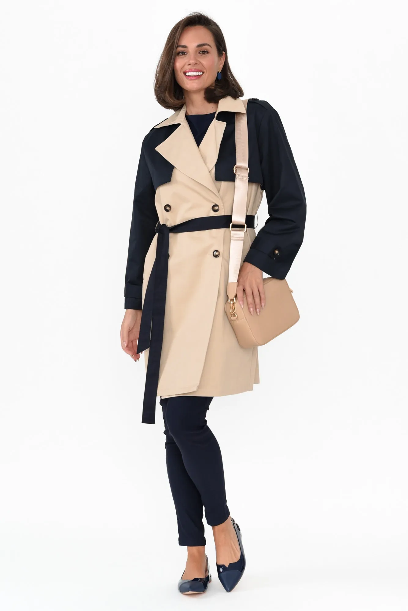 Jeana Beige Two Tone Trench Coat