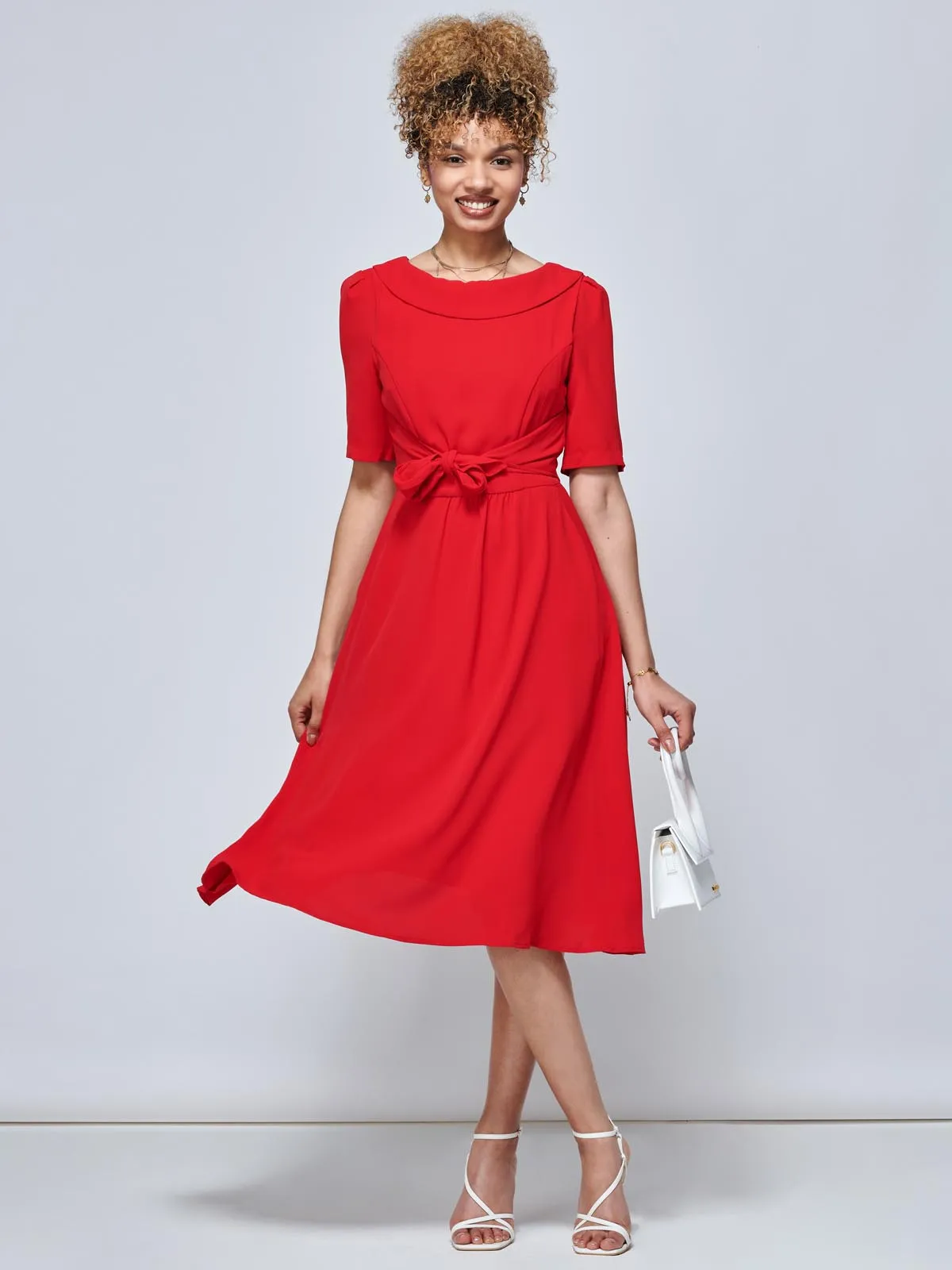 Jolie Moi Gemma Belted Midi Dress, Red