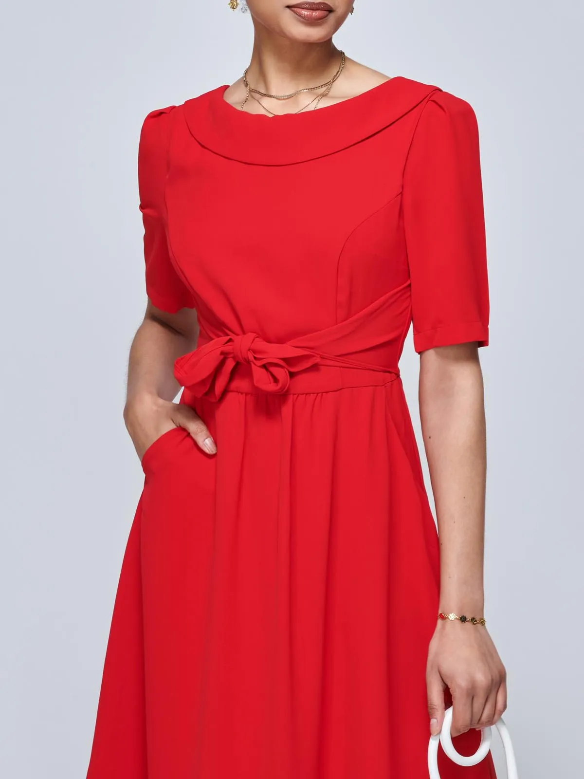 Jolie Moi Gemma Belted Midi Dress, Red