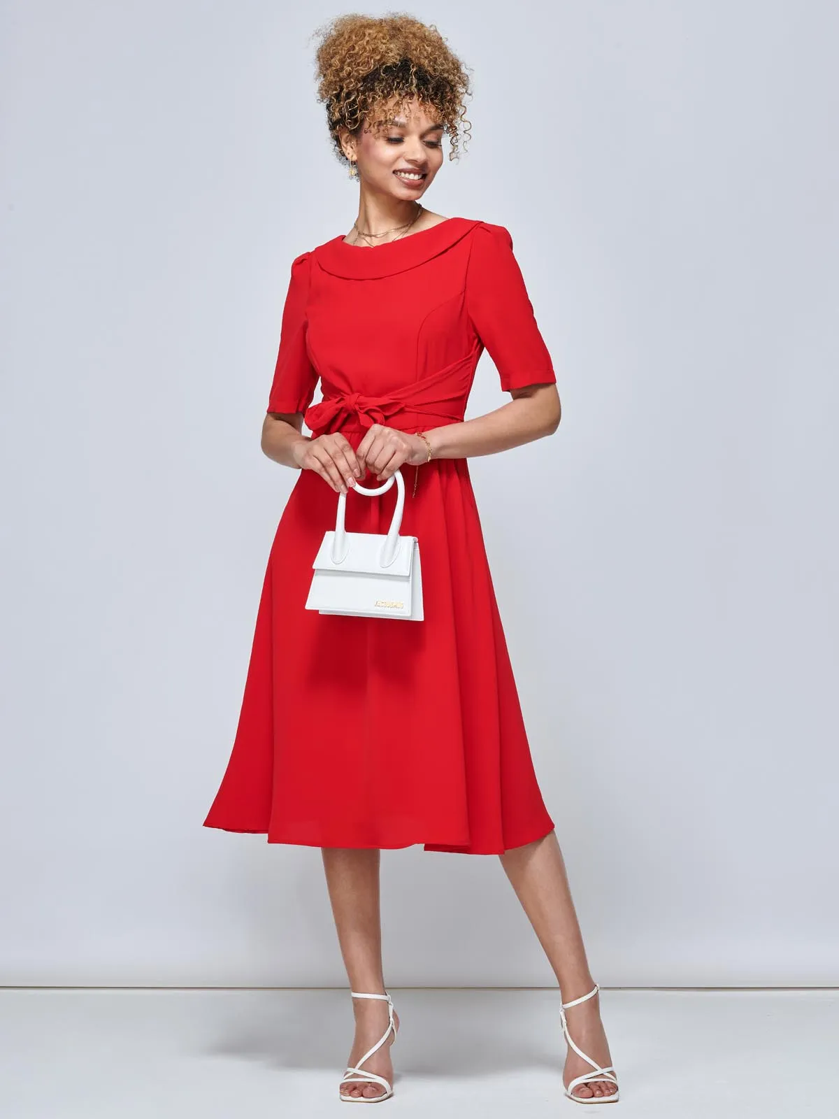 Jolie Moi Gemma Belted Midi Dress, Red