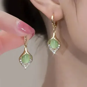 Korean Elegant Shiny Zircon White Green Moonlight Party Trend Earring