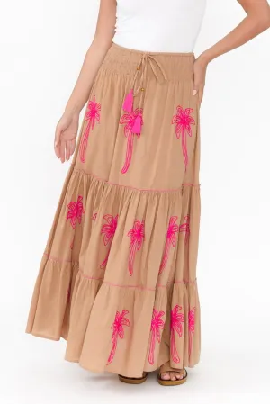 Kostas Brown Embroidered Cotton Skirt