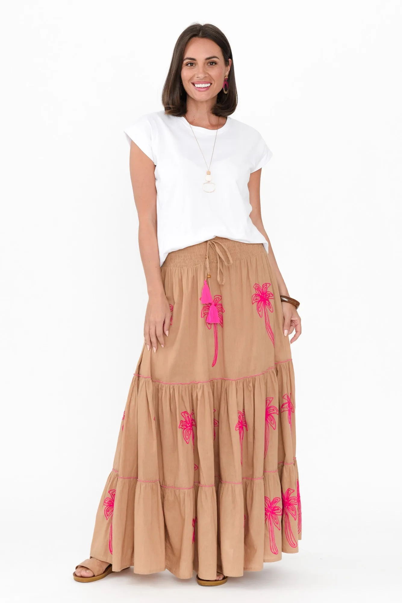 Kostas Brown Embroidered Cotton Skirt