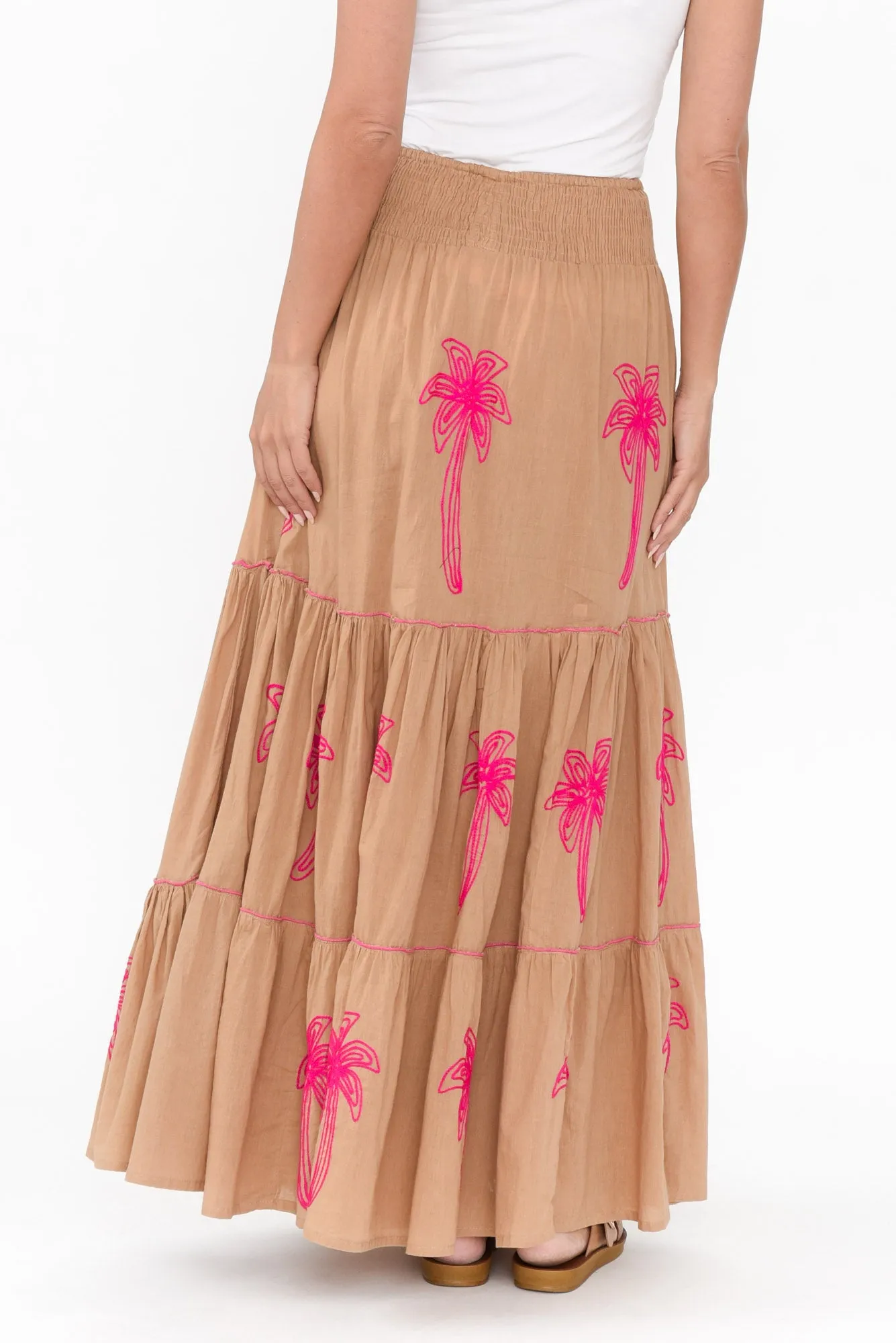 Kostas Brown Embroidered Cotton Skirt