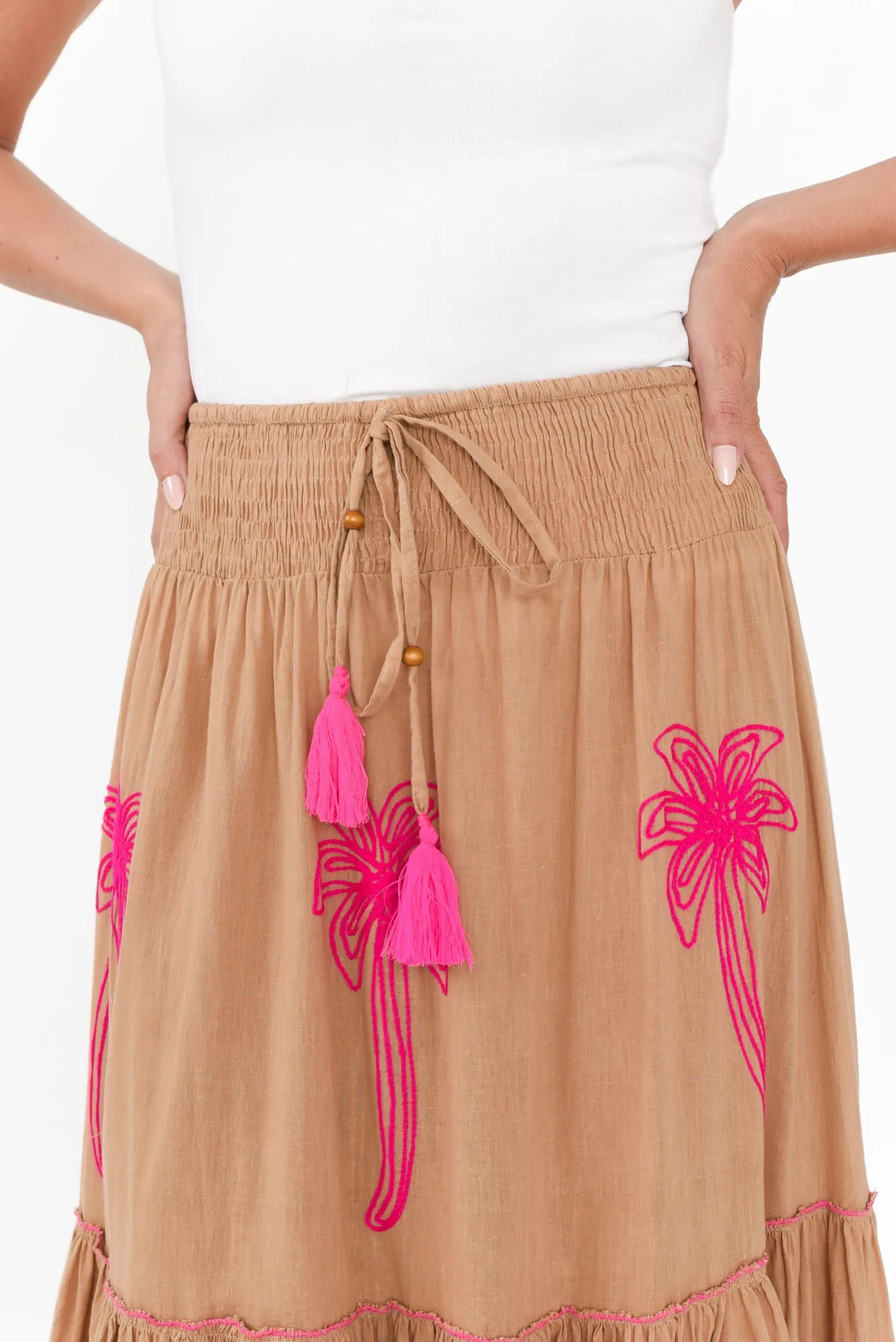 Kostas Brown Embroidered Cotton Skirt